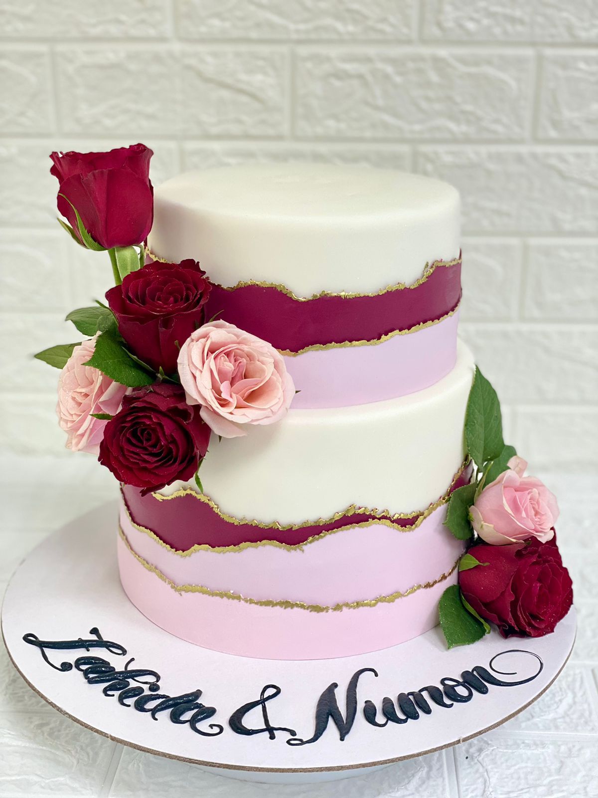 Wedding cake-2tier-Red & Pink Theme